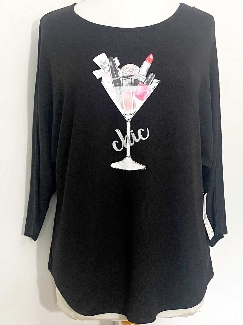 89th & Madison NWT Fun Women’s Lightweight Sweater Top Cute Martini Graphic L